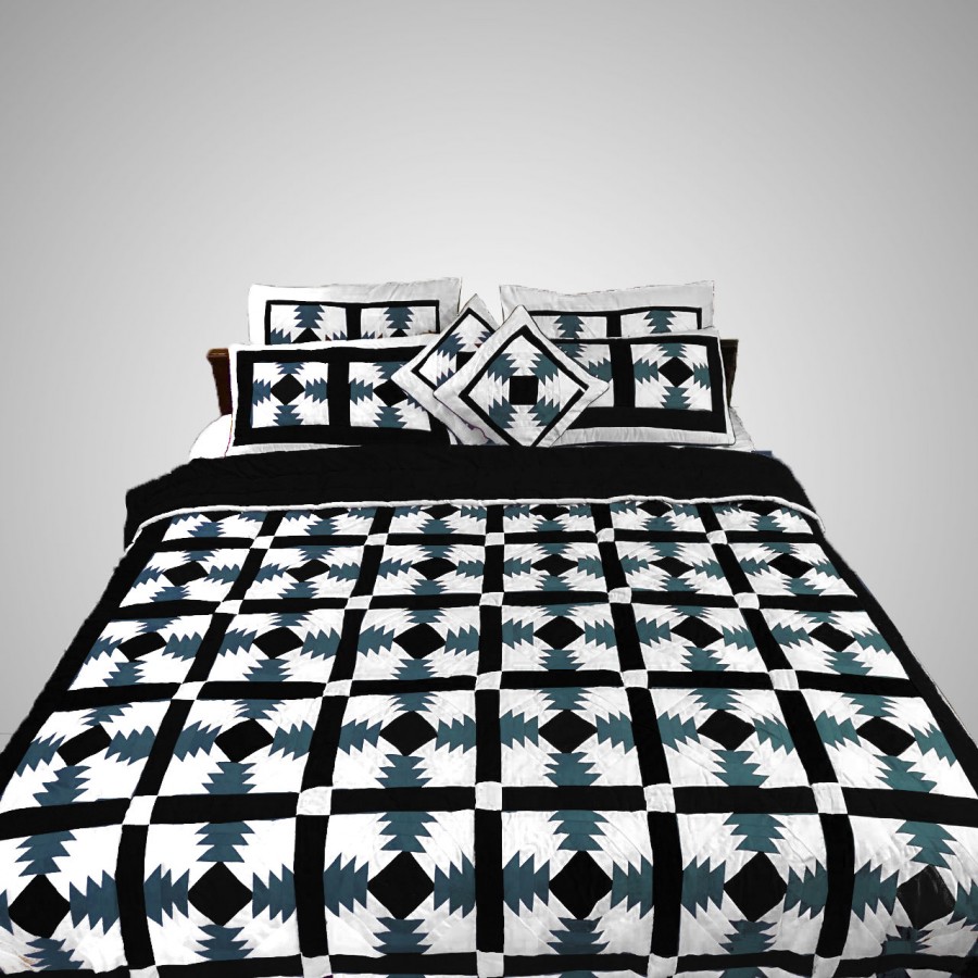 Pure Cotton Deep Firozi, Navy Blue & White Handmade Sindhi Tukri Ralli / Rally / Appliqued Bedset RBS-63 Pure Cotton Deep Firozi, Navy Blue & White Handmade Sindhi Tukri Ralli / Rally / Appliqued Bedset RBS-63
